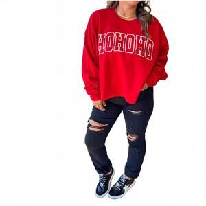 NEW BIRDIE ho ho ho cropped graphic crewneck sweatshirt in red